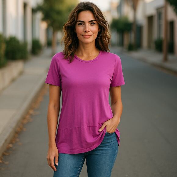 LOGO Lori Goldstein Womens Top Size XS Scoop Neck Asymmetric Satin Hem Purple - Picture 1 of 7